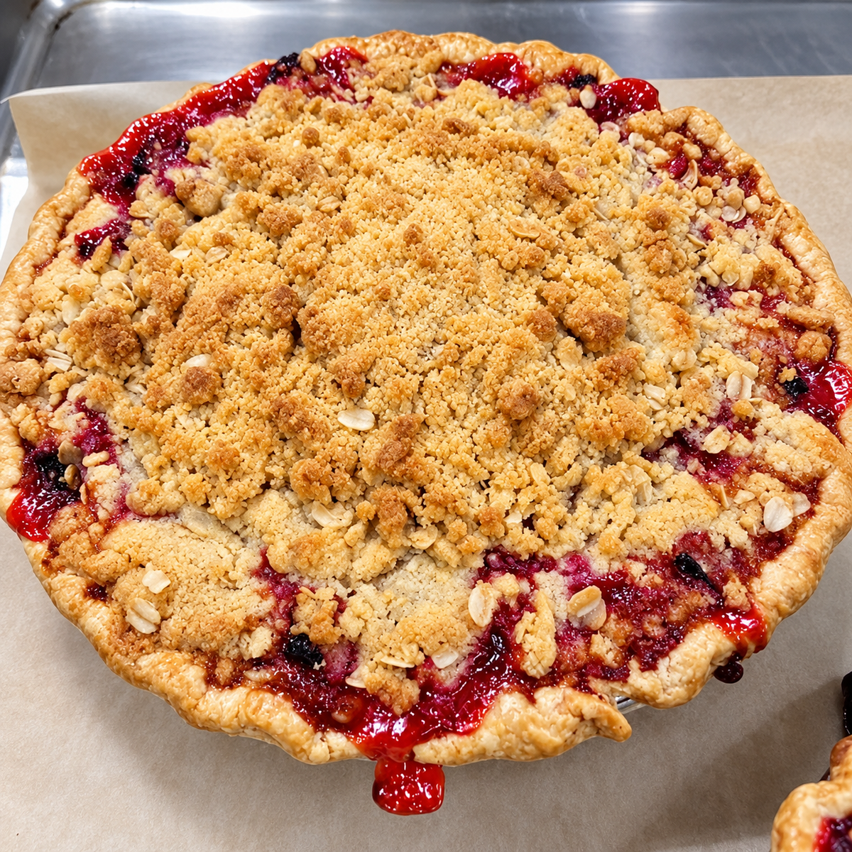 Strawberry Rhubarb Crumble Pie